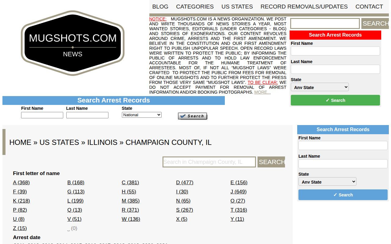 Mugshots.com Champaign County historical unofficial mugshot index