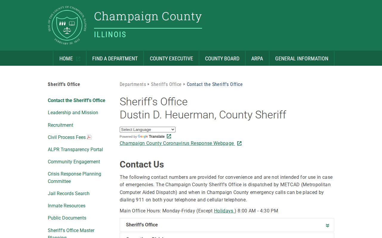 Champaign County Sheriff contacts for warrant and criminal records questions