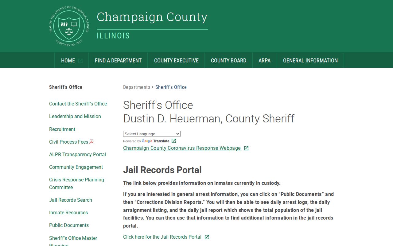 Champaign County inmate lookup instructions for current custody and booking reports